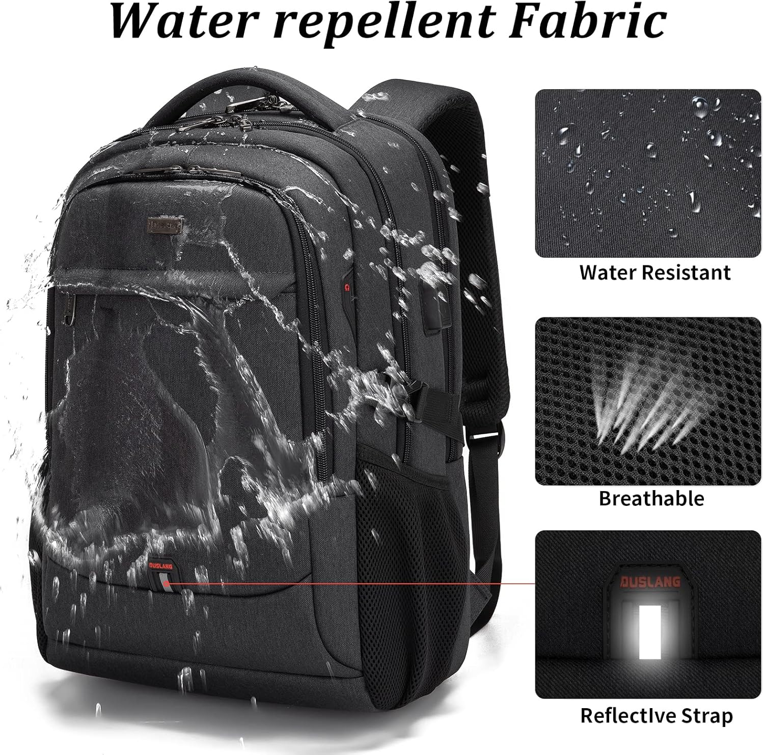 DUSLANG 17 Inch Laptop Backpack for Travel Water Resistant College Backpack for Men/Women Laptop Bag with USB Charging Port,Black - Image 5