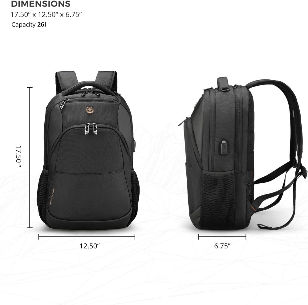 Swissdigital Design Travel Laptop Backpack, College Laptops Backpack with USB Charging Port for Men and Women Fits 16 Inch Notebook, Black | ANDWIL - Image 3
