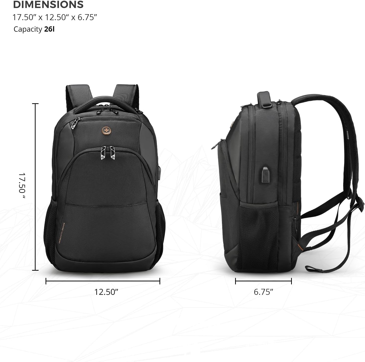 Swissdigital Design Travel Laptop Backpack, College Laptops Backpack with USB Charging Port for Men and Women Fits 16 Inch Notebook, Black | ANDWIL - Image 3