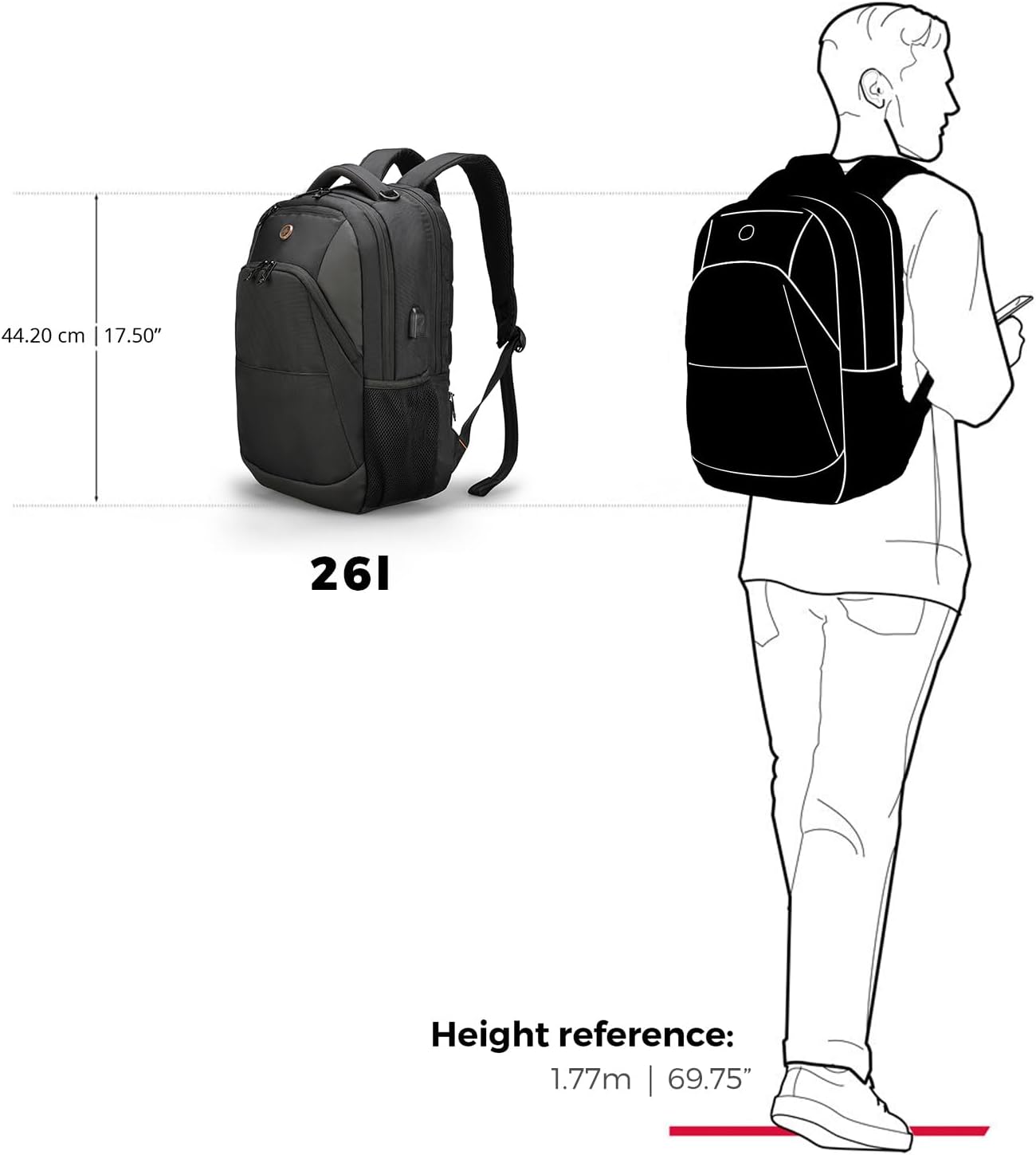 Swissdigital Design Travel Laptop Backpack, College Laptops Backpack with USB Charging Port for Men and Women Fits 16 Inch Notebook, Black | ANDWIL - Image 4